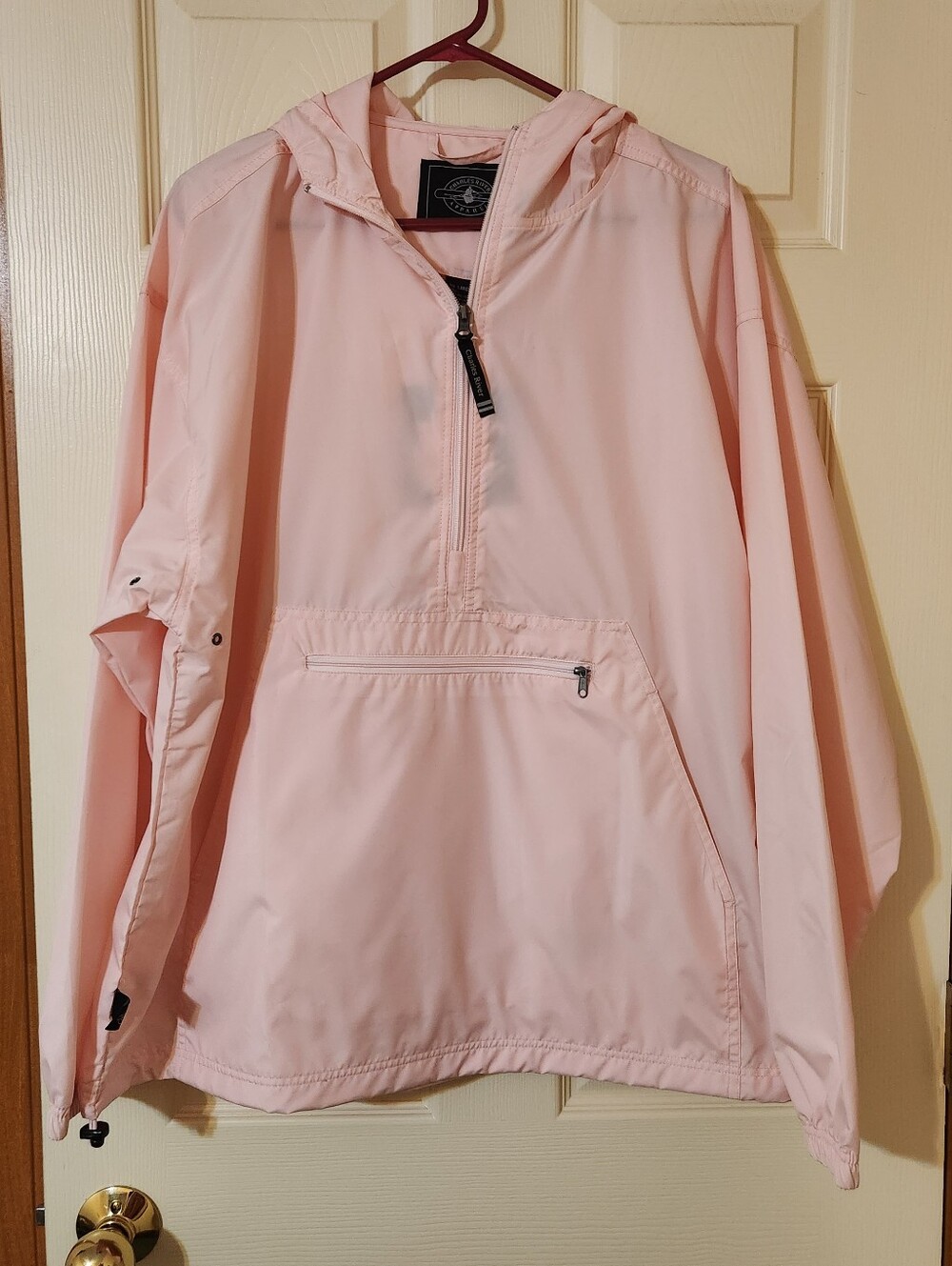 NWT Charles River Apparel Pack-N-Go Pullover Pink Hooded 1/4 Zip Jacket Size L